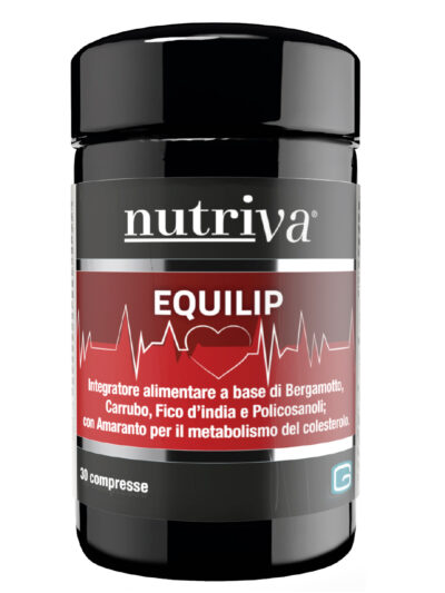 NUTRIVA EQUILIP è un integratore alimentare a base di Bergamotto, Amaranto, Carrubo e Fico d’india con Policosanoli. L’Amaranto contribuisce al metabolismo del colesterolo. Il Carrubo e il Fico d’india favoriscono la modulazione/limitazione dell'assorbimento dei nutrienti.