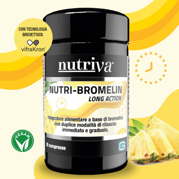 NUTRIVA NUTRI-BROMELIN è un integratore alimentare a base di Bromelina da Ananas ed estratto di Ananas.