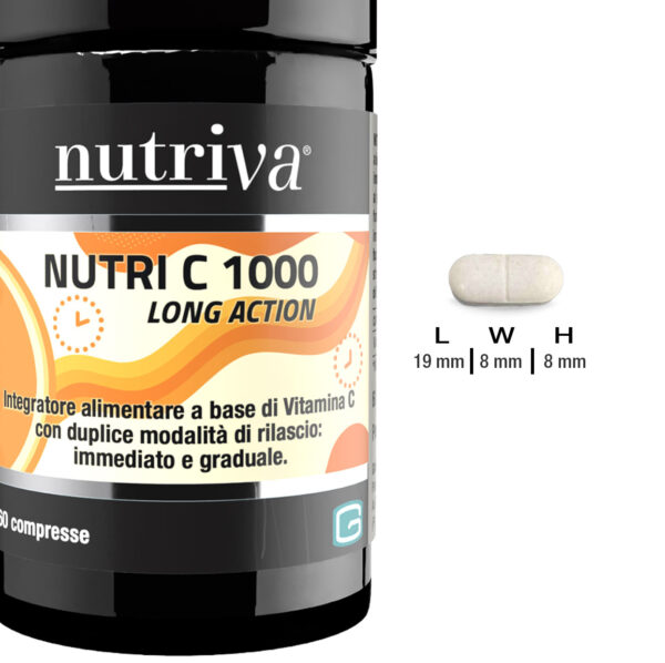 NUTRI C 1000 LONG ACTION è un integratore alimentare a base di Vitamina C con duplice modalità di rilascio: immediato e graduale.